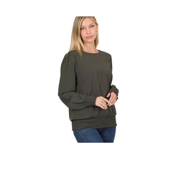 Woven Dobby Puff Sleeve Blouse